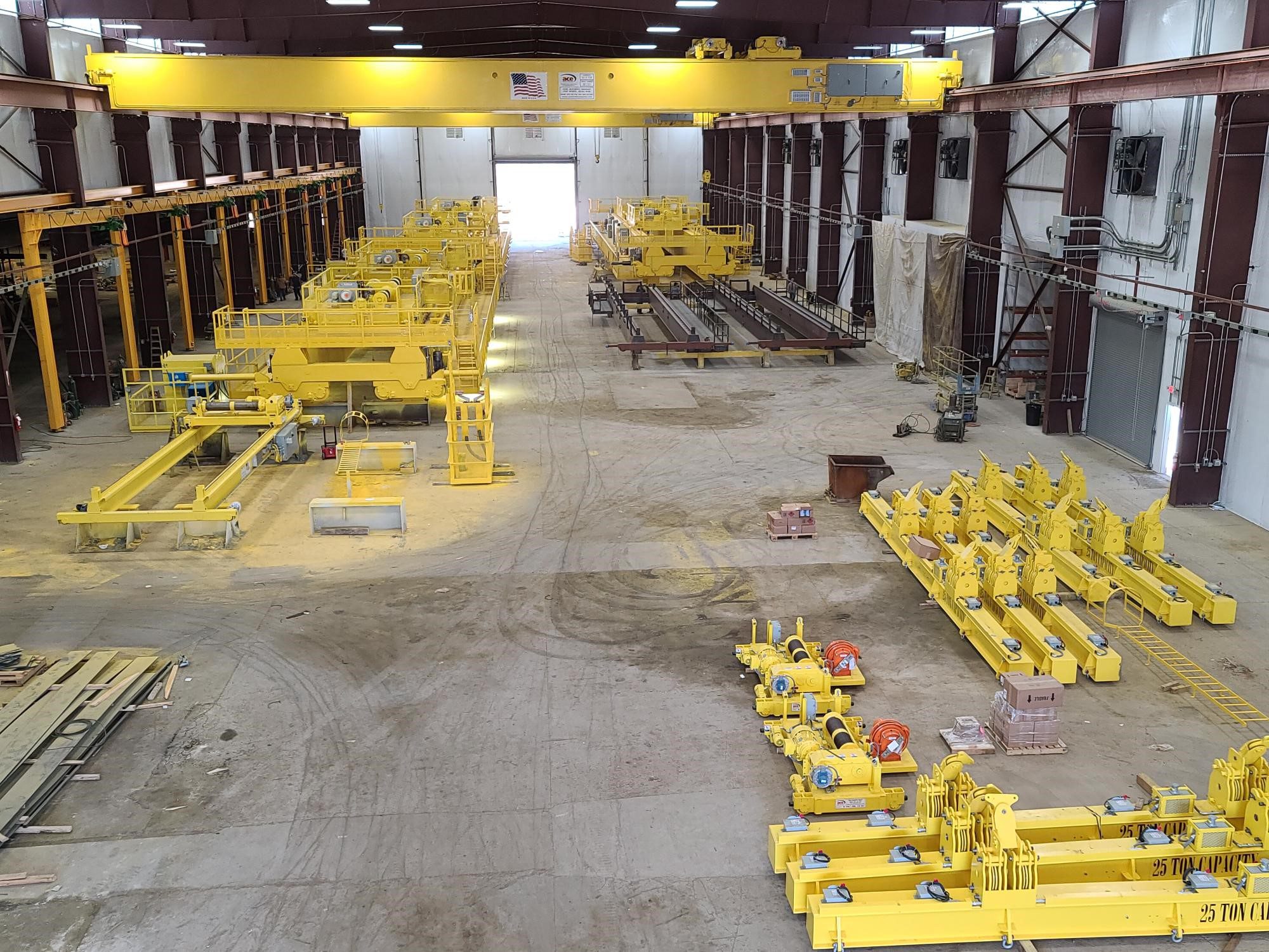 Overhead cranes and wire rope hoists at Ace World Companies Clinton, TN crane manufacturing facility